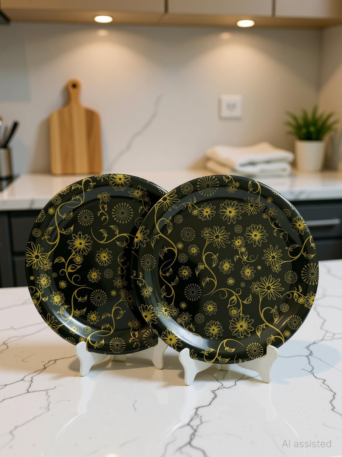 Image of New latest Pack of 23 Melamin Wood and Kemp Daisy Dinner Set (Blue, Microwave Safe)
