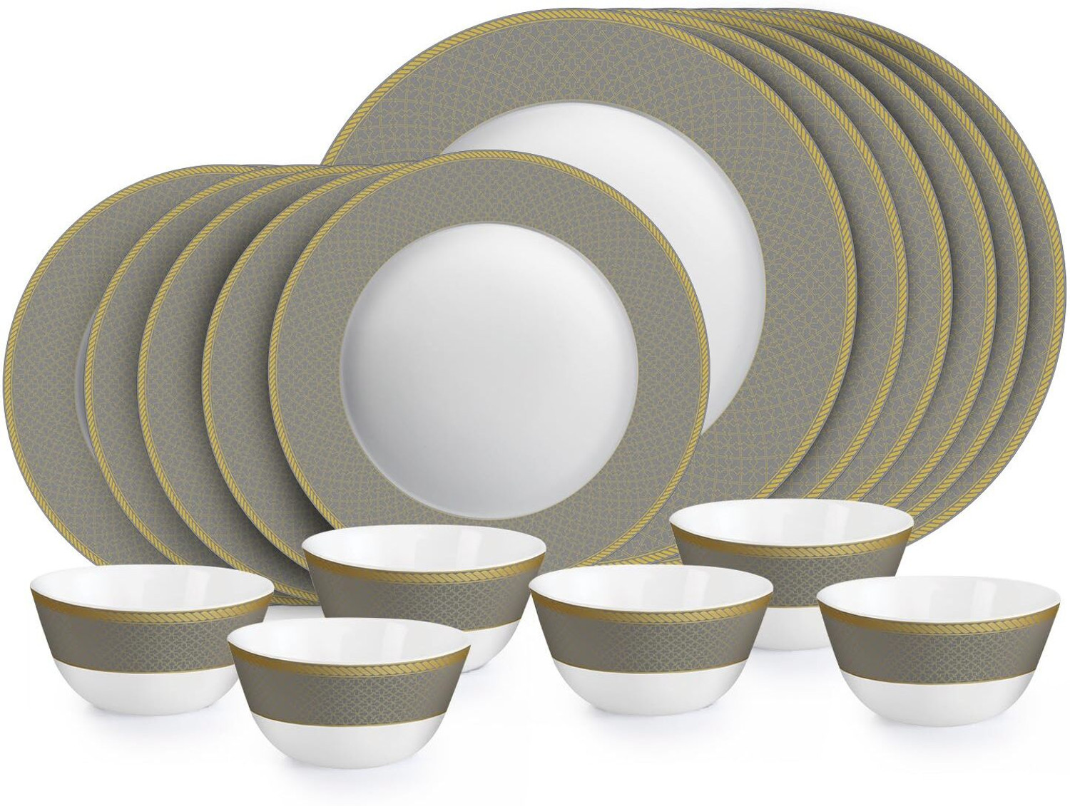 Image of cello Pack of 27 Opalware Dazzle Blue Swirl Crockery Set |Thermal resistant | Easy to Clean | Dinner Set (White, Microwave Safe)