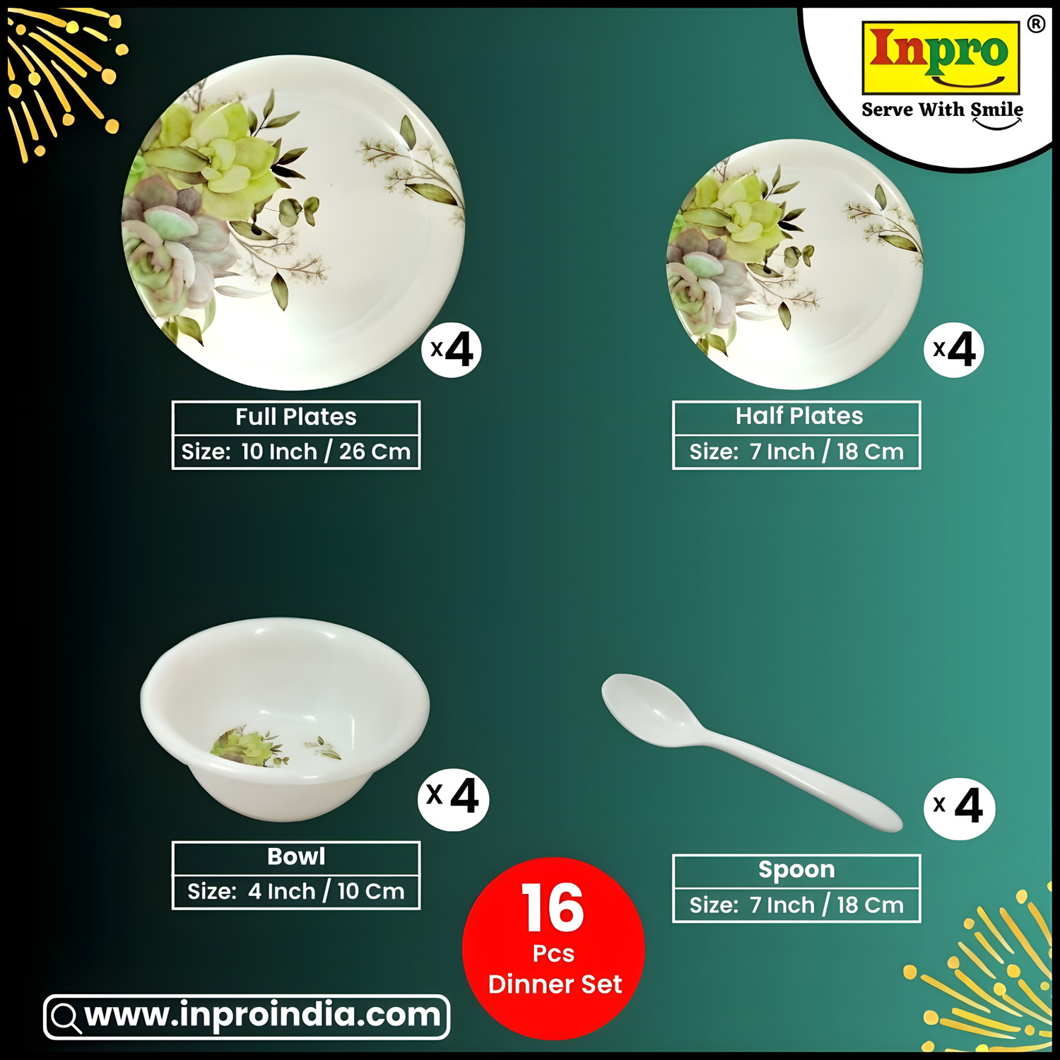 Image of New latest Pack of 23 Melamin Wood and Kemp Daisy Dinner Set (Blue, Microwave Safe)