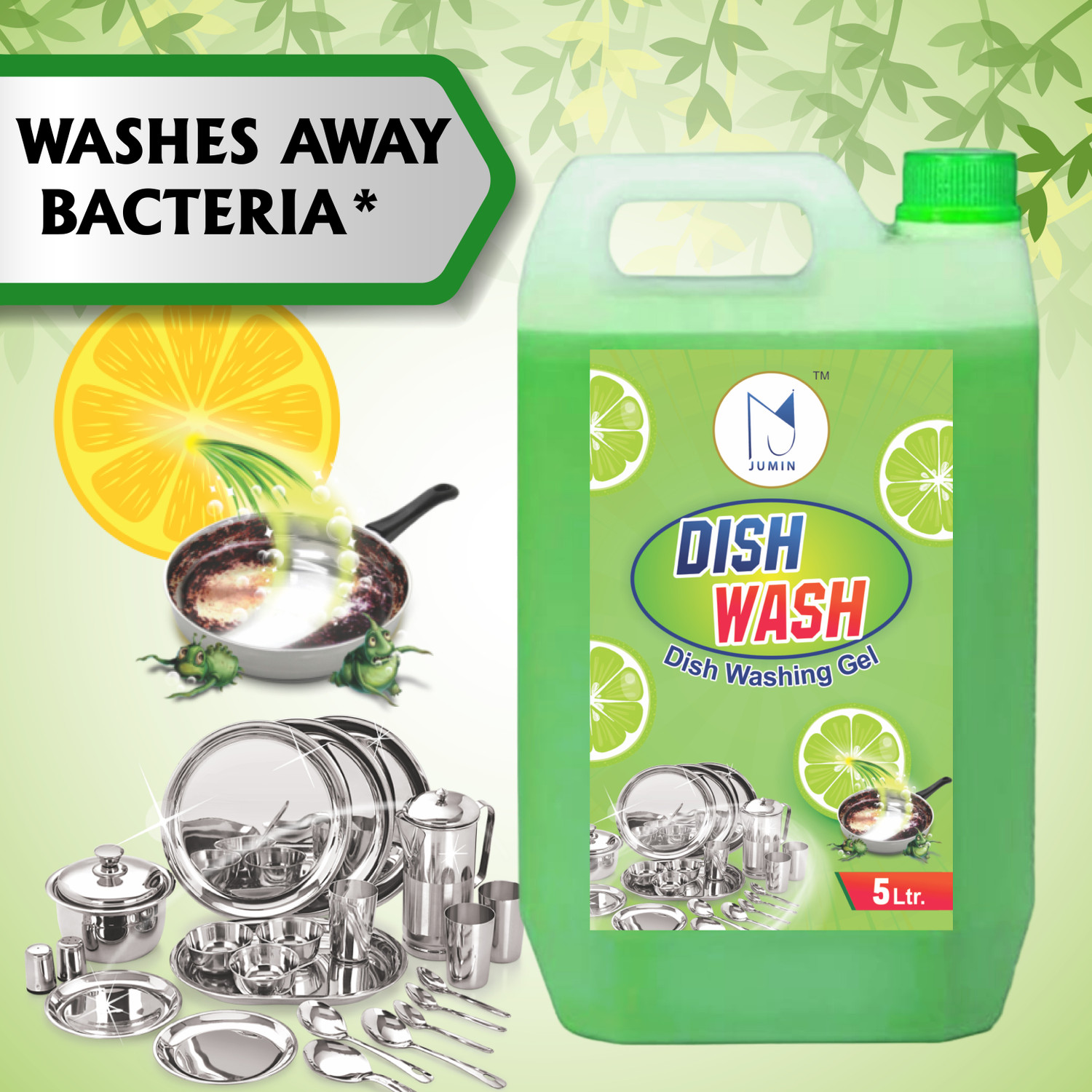 Image of Jumin Dishwash Combo 5L Yellow+5L Green Liquid, Kitchen Utensil Cleaner 10L Dish Cleaning Gel (Lemon, 2 x 5 L)