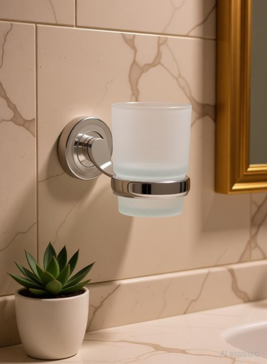 Image of QUXOZO Aluminium, Glass, Stainless Steel Toothbrush Holder (Silver, Wall Mount)