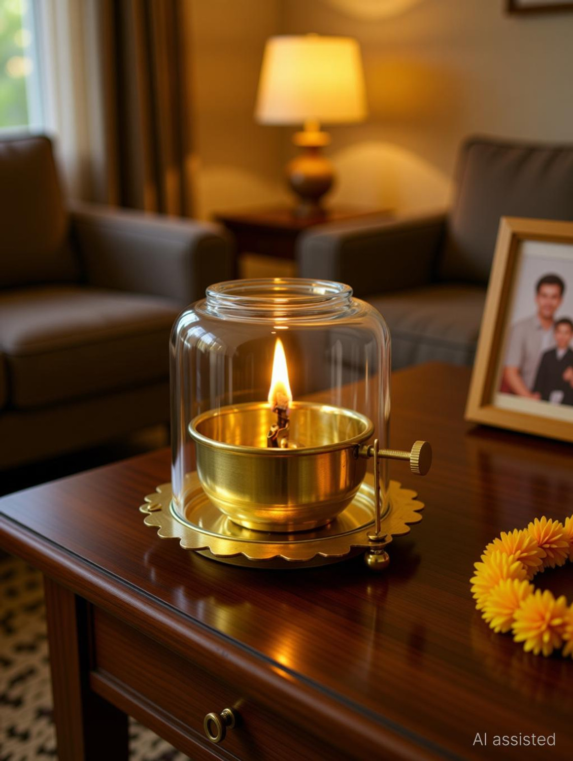 Image of MLS HANDICRAFTS Divya Jyot Adjustable Brass Oil Lamp Brass Table Diya (Height: 8.75 inch)