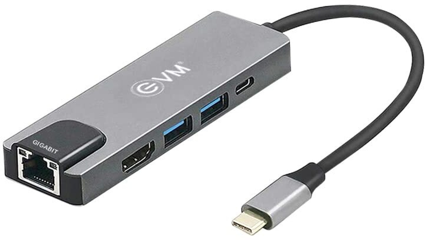 Image of EVM 4K HDMI, 2X USB 3.0, RJ45 Ethernet, 5-in-1 HUB with Type C Input - High-Speed Data Transfer with Multiport HUB Docking Station (Grey)