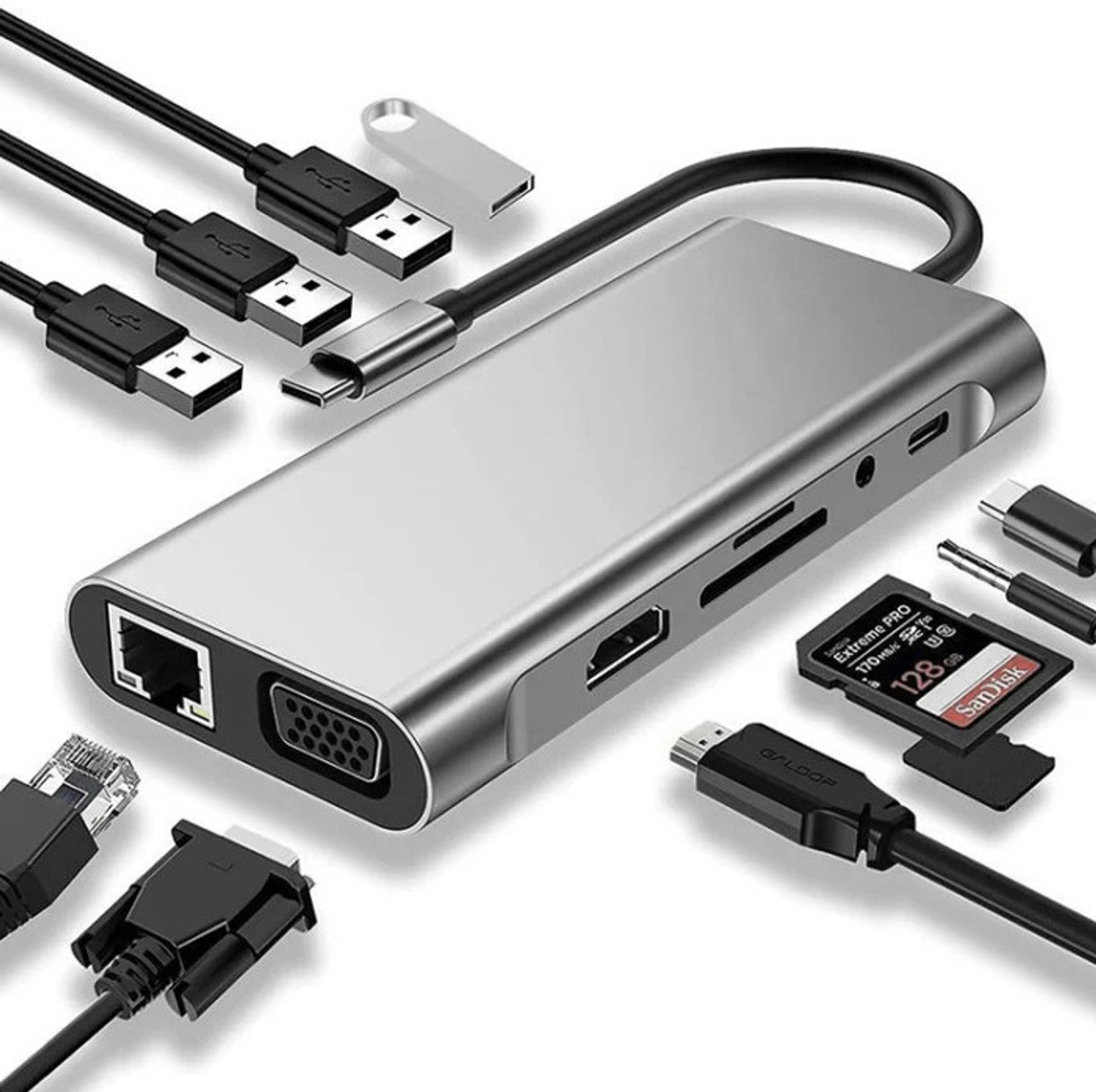 Image of EVM 4K HDMI, 2X USB 3.0, RJ45 Ethernet, 5-in-1 HUB with Type C Input - High-Speed Data Transfer with Multiport HUB Docking Station (Grey)