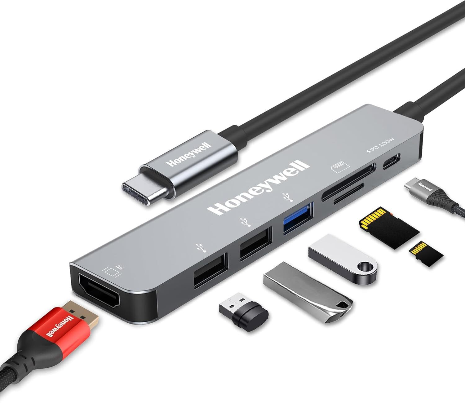 Image of EVM 4K HDMI, 2X USB 3.0, RJ45 Ethernet, 5-in-1 HUB with Type C Input - High-Speed Data Transfer with Multiport HUB Docking Station (Grey)