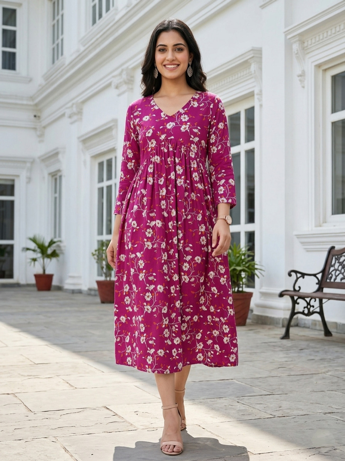 Image of PK Lifestyle Women Fit and Flare Red Midi /Calf Length Dress