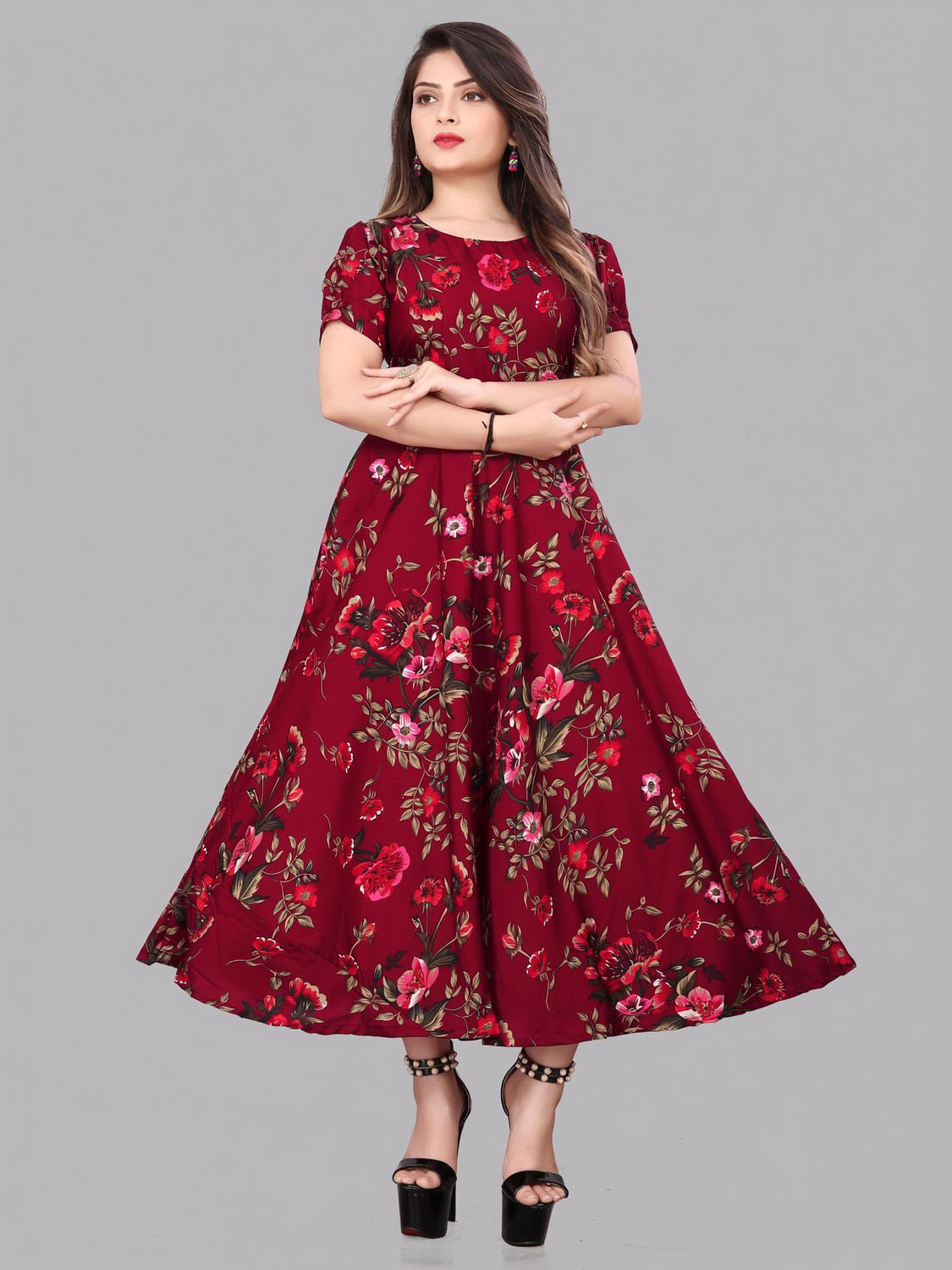 Image of ZOPDI Women Fit and Flare Multicolor Maxi /Full Length Dress