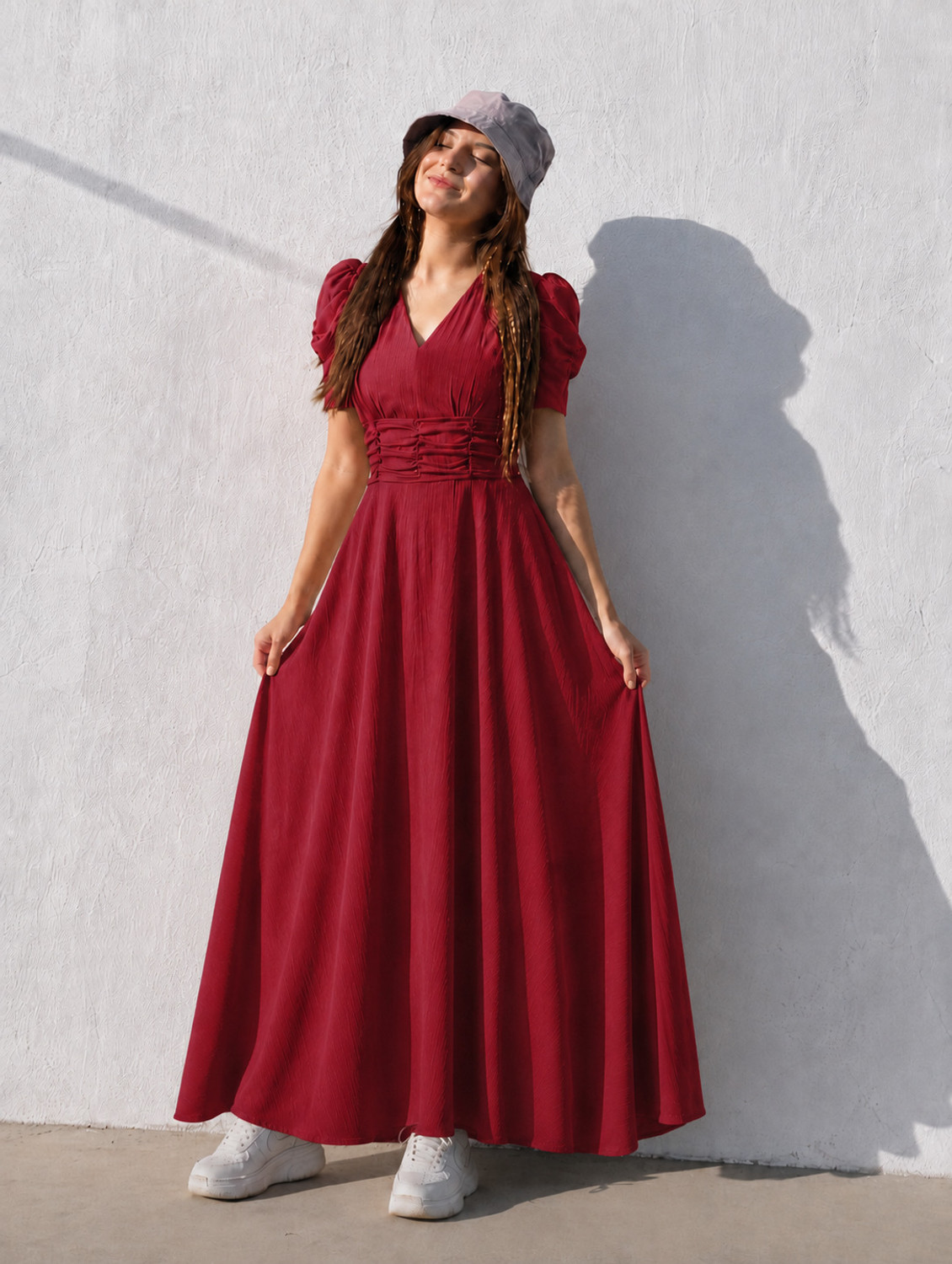 METRONAUT Women Fit and Flare Maroon Ankle Length Dress - Image 1