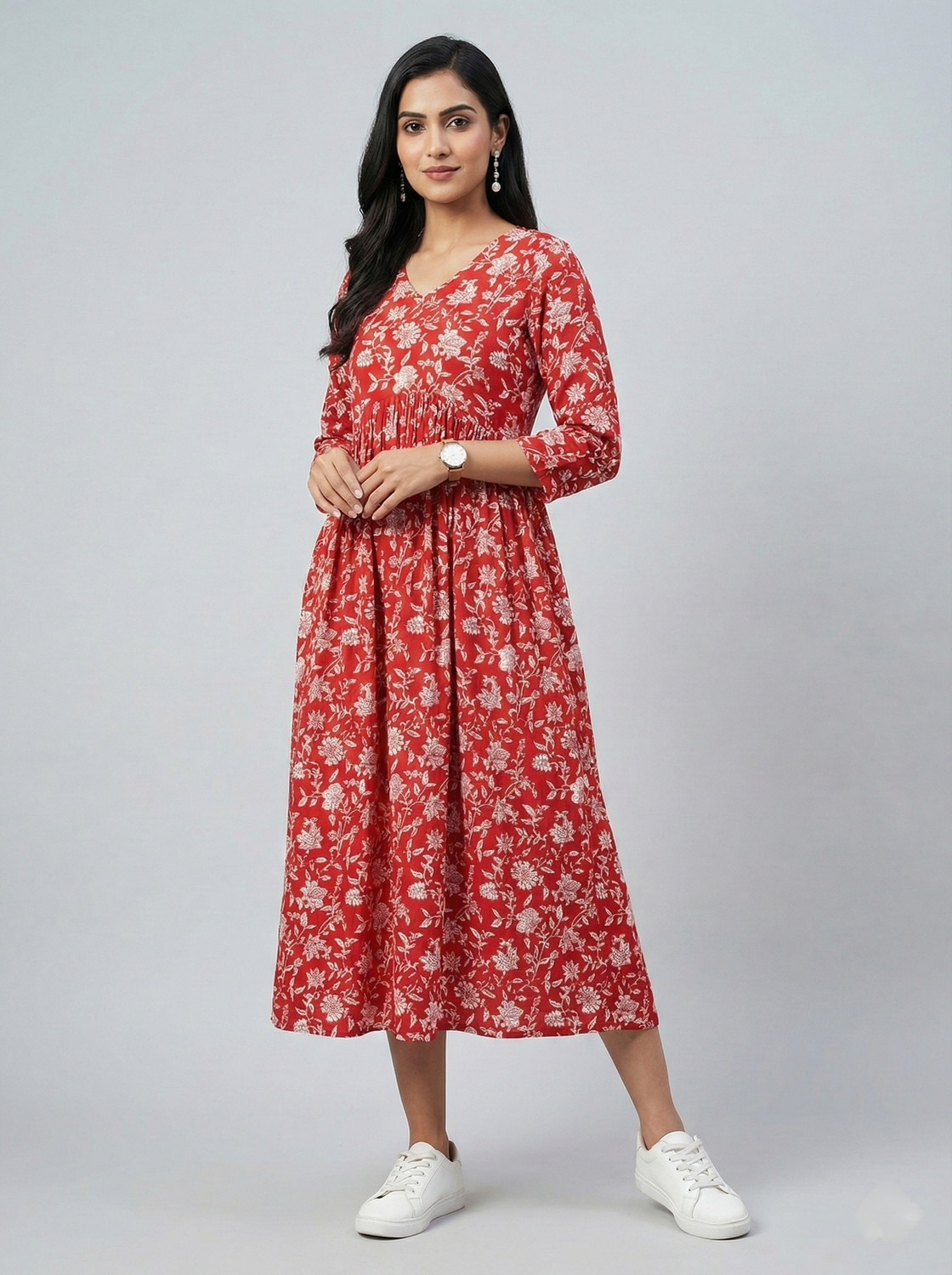 Image of PK Lifestyle Women Fit and Flare Red Midi /Calf Length Dress