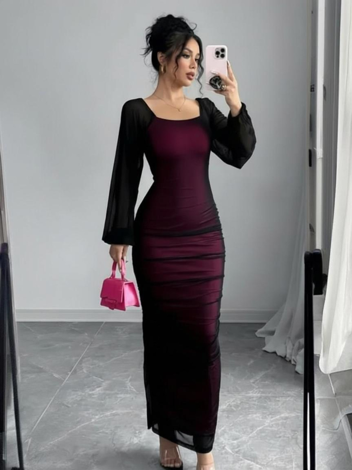 Siren Knitt Women Bodycon Maroon Maxi Dress - Image 6