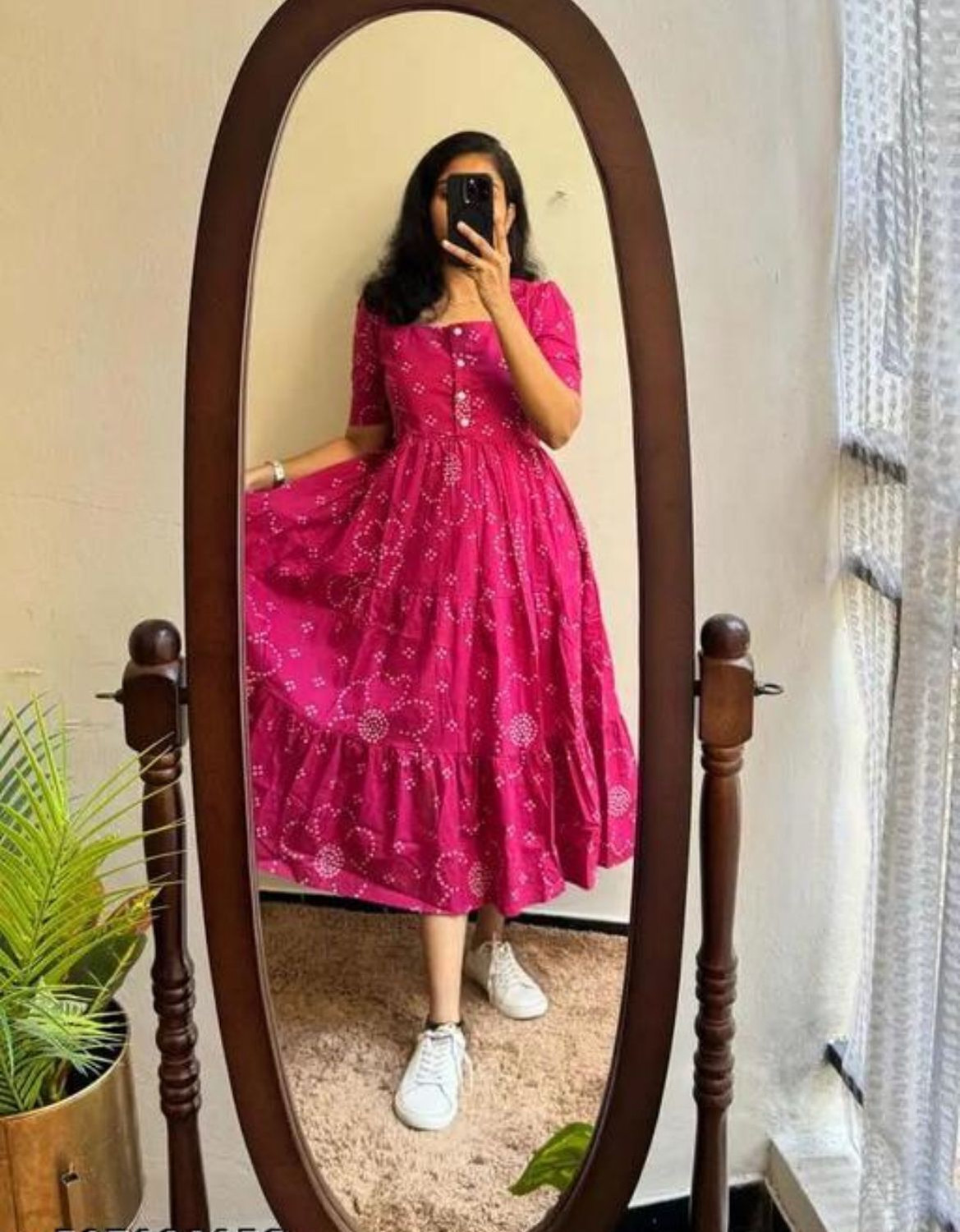 Image of Kharoliya Women Fit and Flare Orange Midi /Calf Length Dress