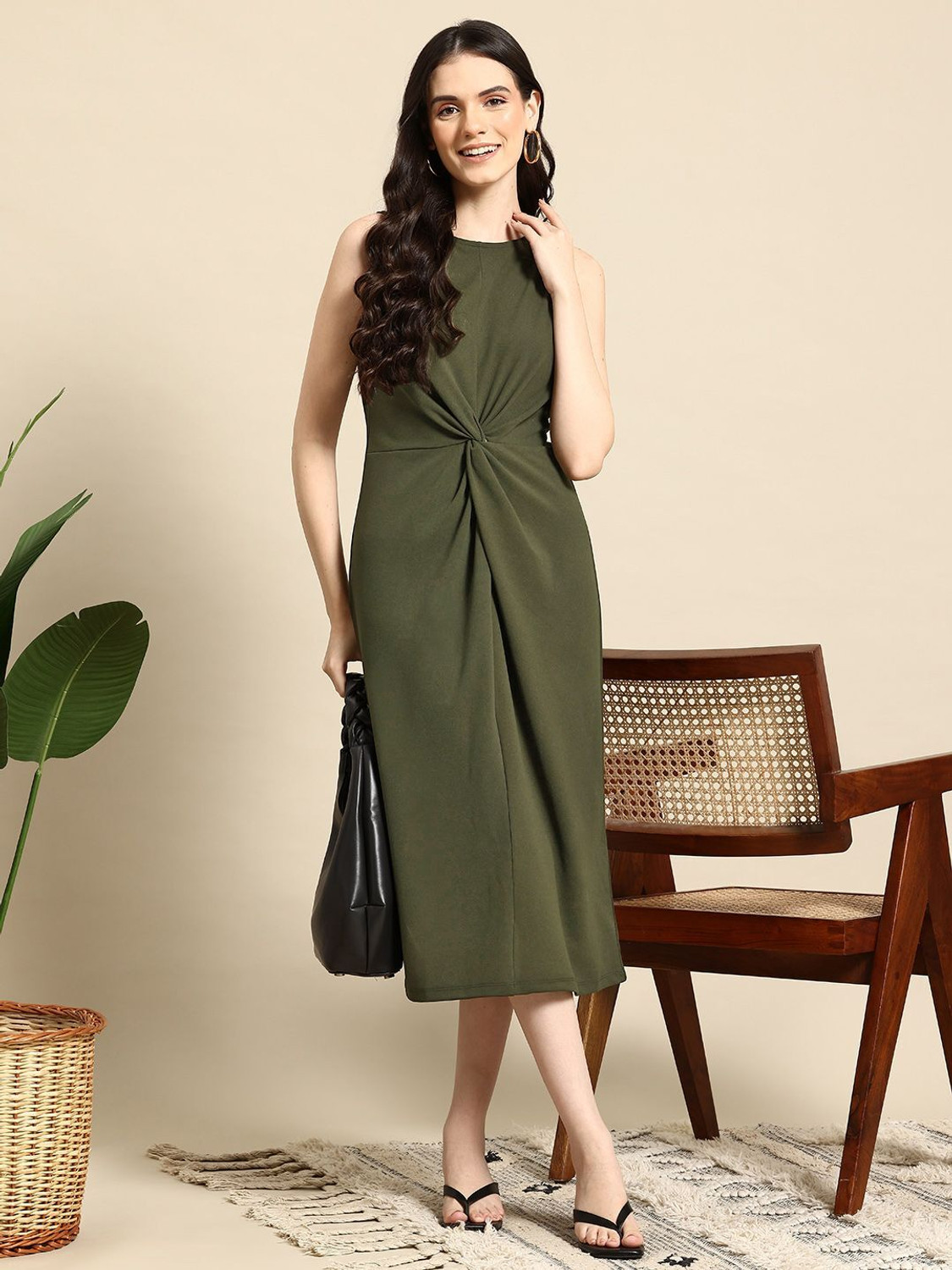 Image of Mast & Harbour Women Sheath Green Midi /Calf Length Dress