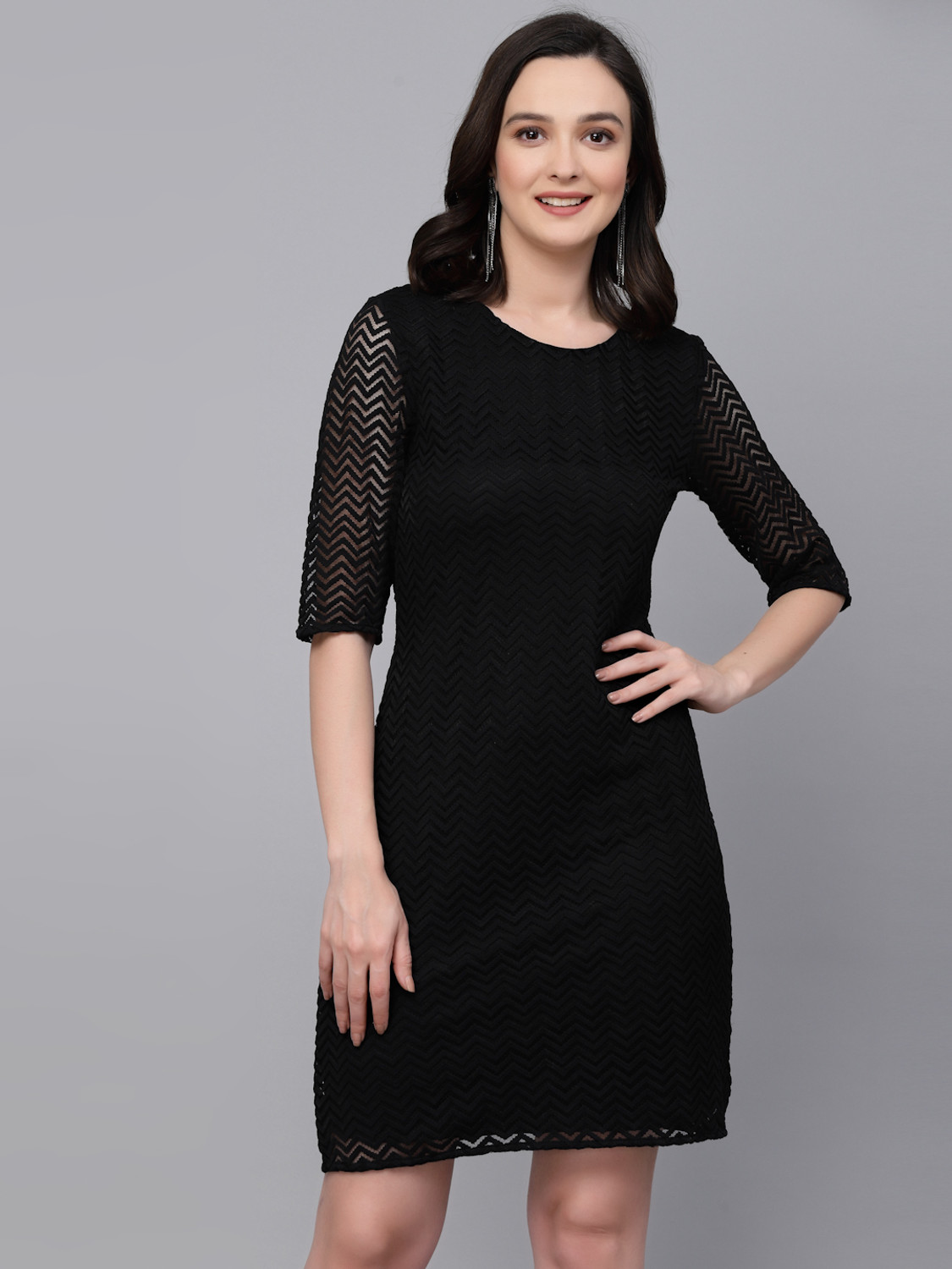 Image of BRINNS Women A-line Black Knee Length Dress
