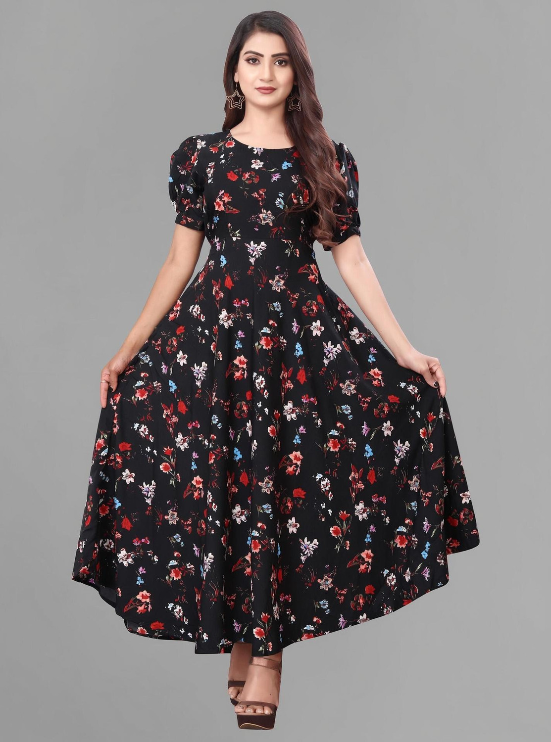 Image of LUCKYGARMENT Women Fit and Flare Green Ankle Length Dress