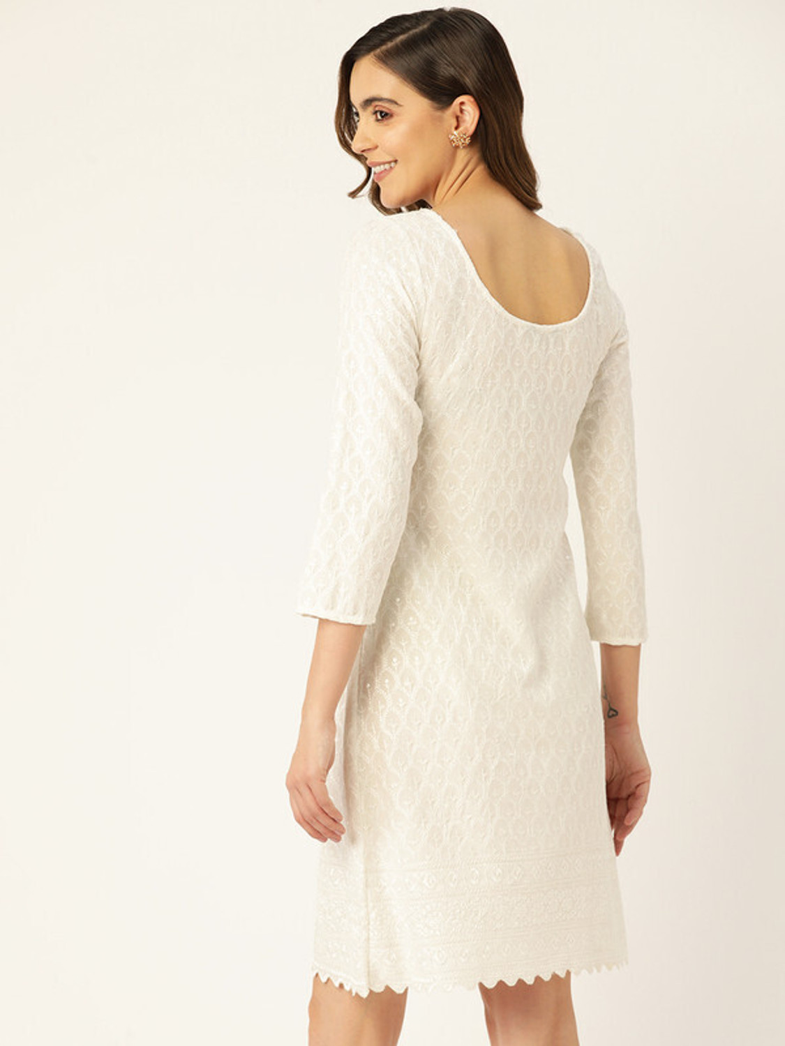 Image of BRINNS Women A-line White Knee Length Dress