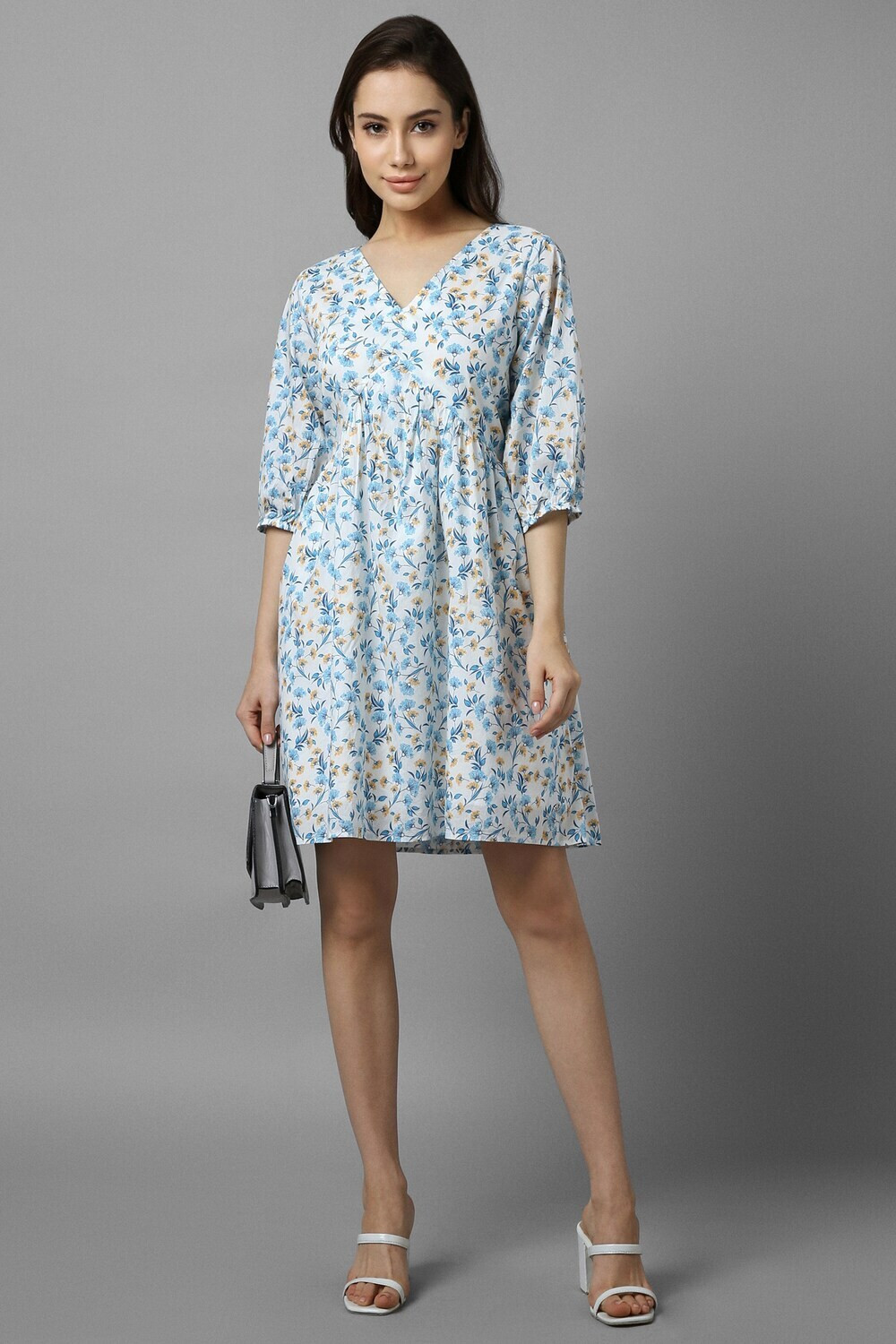 Image of Allen Solly Women A-line Green, White Above Knee /Mid Thigh Length Dress