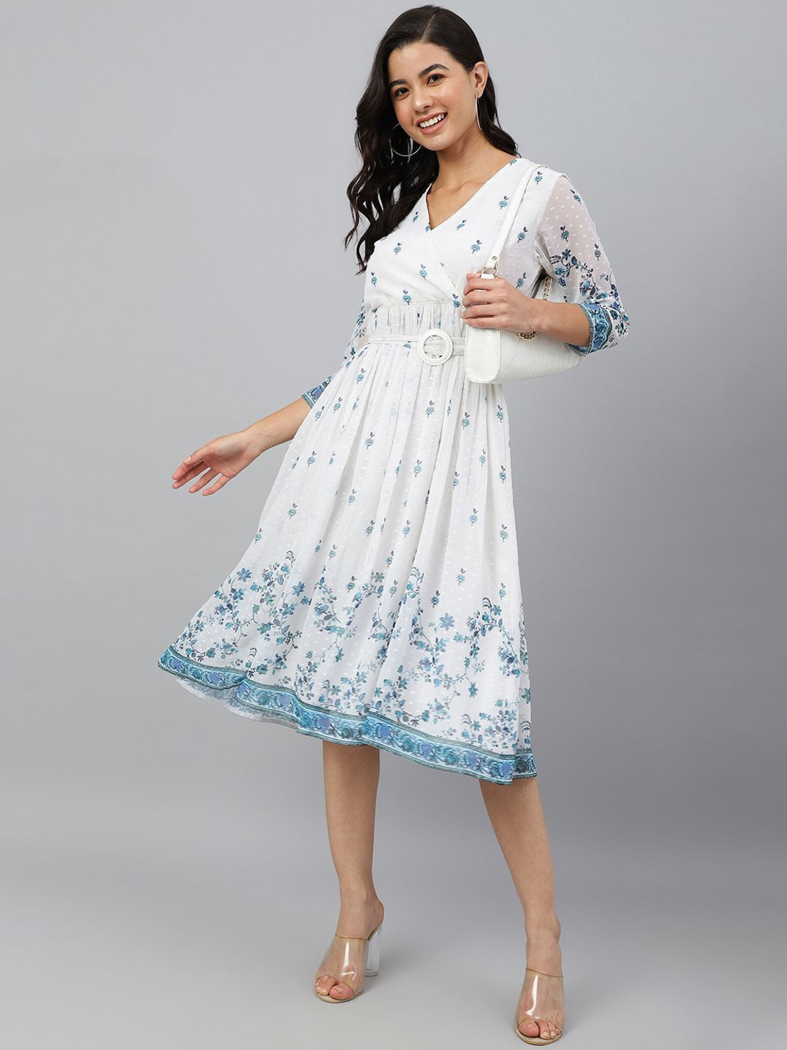 Image of Janasya Women A-line Pink Midi /Calf Length Dress