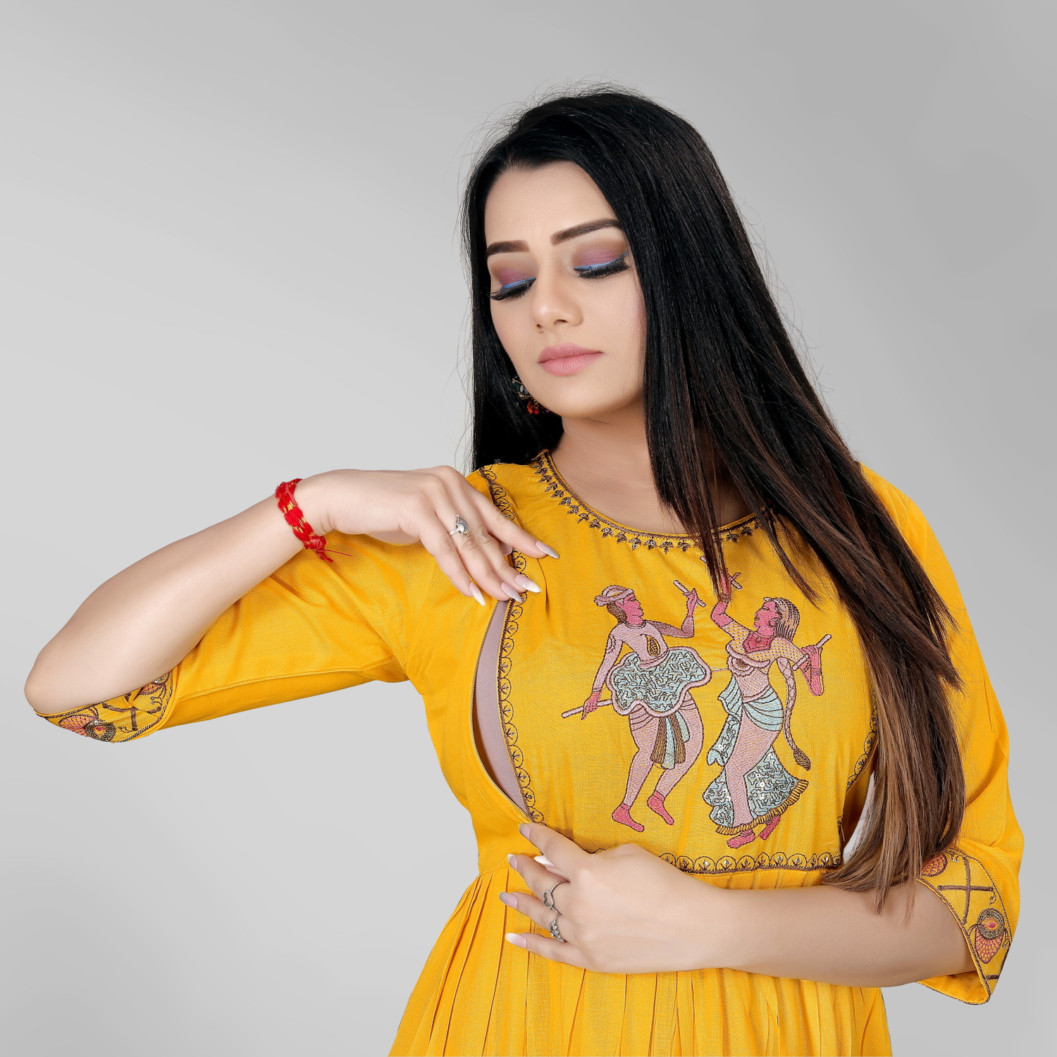 Image of sheladiya Women Fit and Flare Yellow Midi /Calf Length Dress