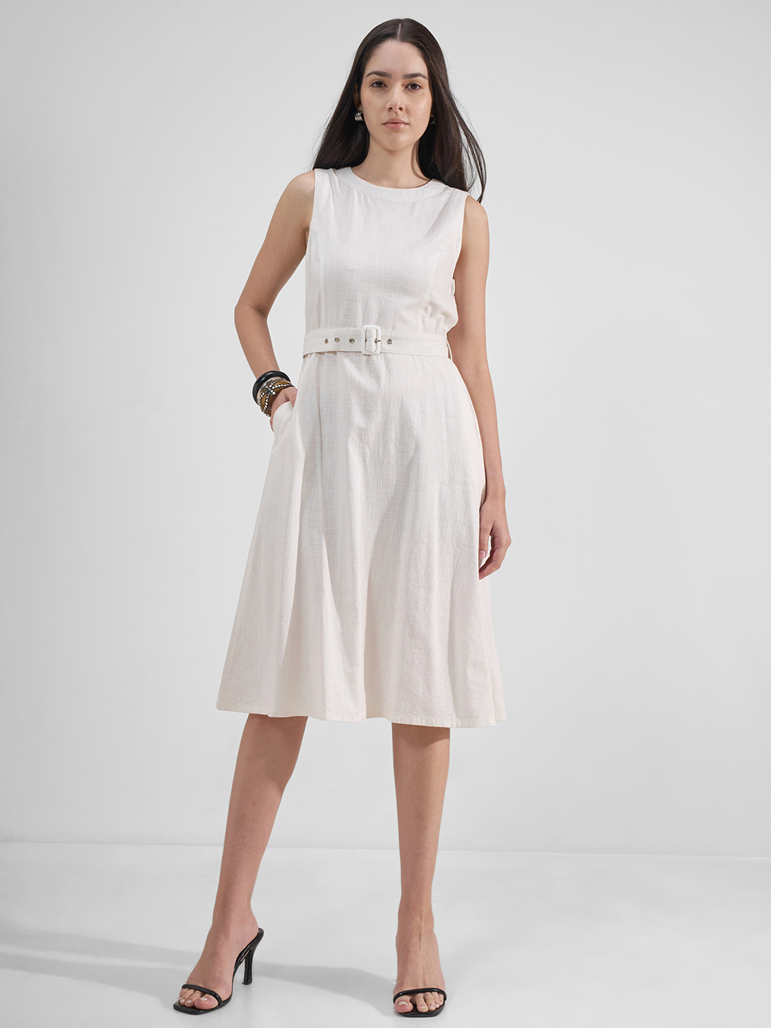 Image of Kharoliya Women Fit and Flare Orange Midi /Calf Length Dress