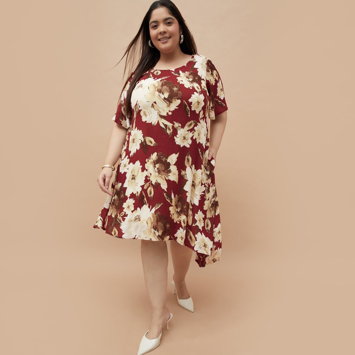 Image of BRINNS Women A-line White Knee Length Dress