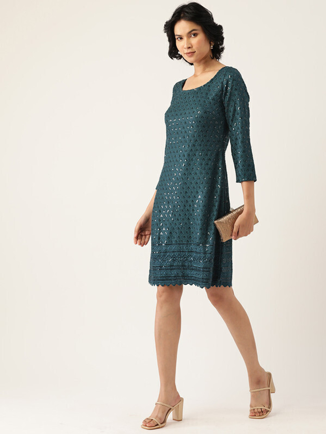 Image of BRINNS Women A-line Blue Knee Length Dress