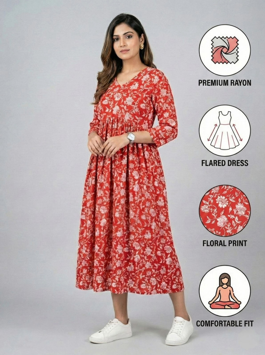 Image of PK Lifestyle Women Fit and Flare Red Midi /Calf Length Dress