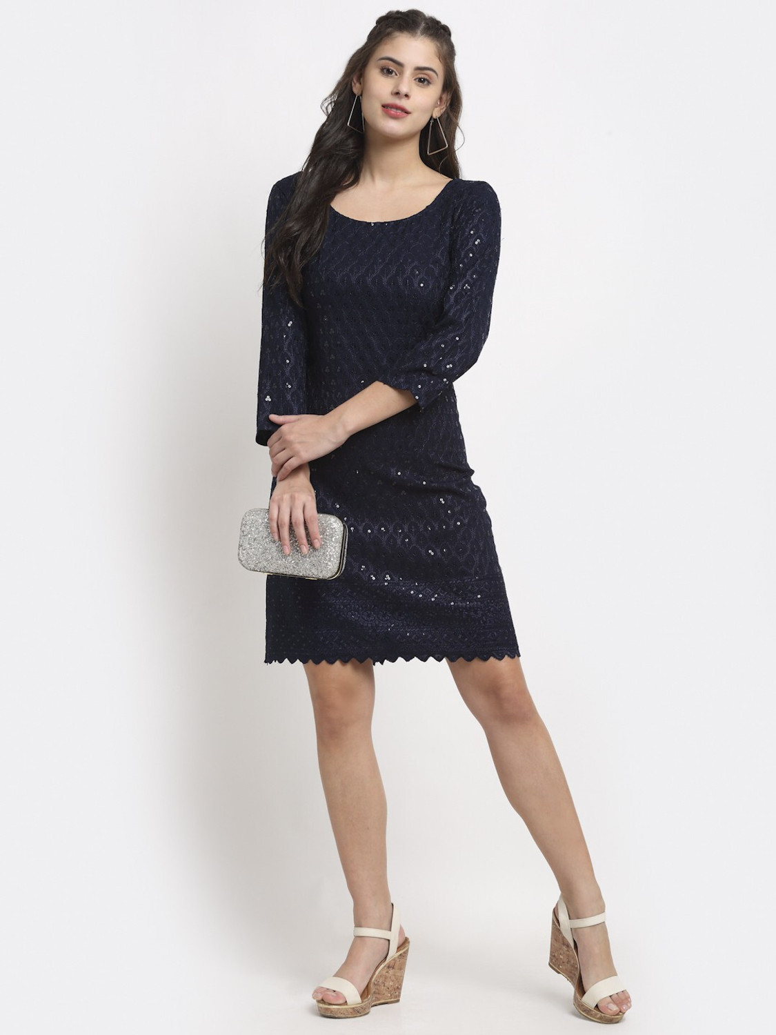 Image of BRINNS Women A-line Blue Knee Length Dress