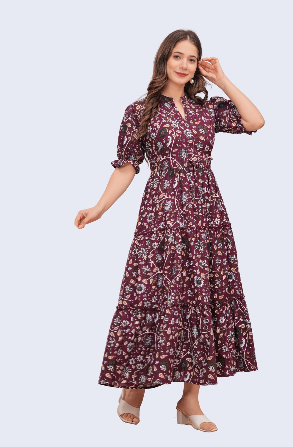 Image of Shopaxis Women Fit and Flare Maroon Maxi /Full Length Dress