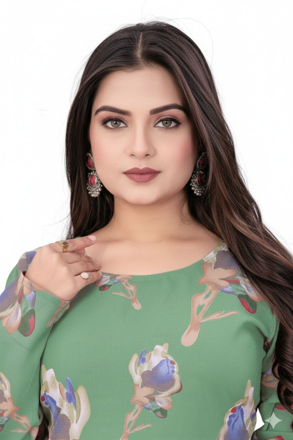 Image of LUCKYGARMENT Women Fit and Flare Green Ankle Length Dress