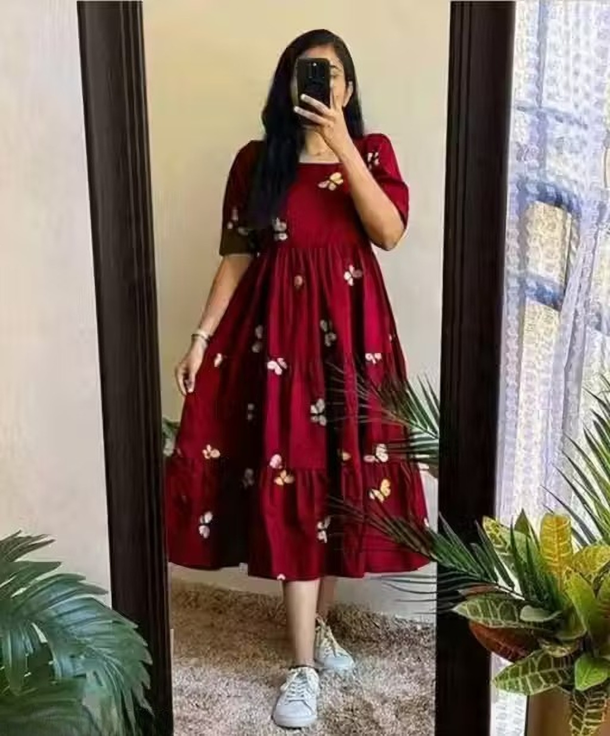 Image of Gulabo Women Fit and Flare Orange Midi /Calf Length Dress