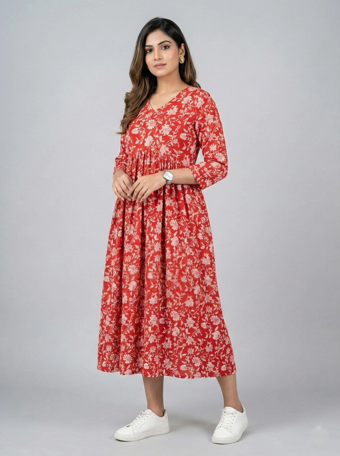 Image of PK Lifestyle Women Fit and Flare Red Midi /Calf Length Dress