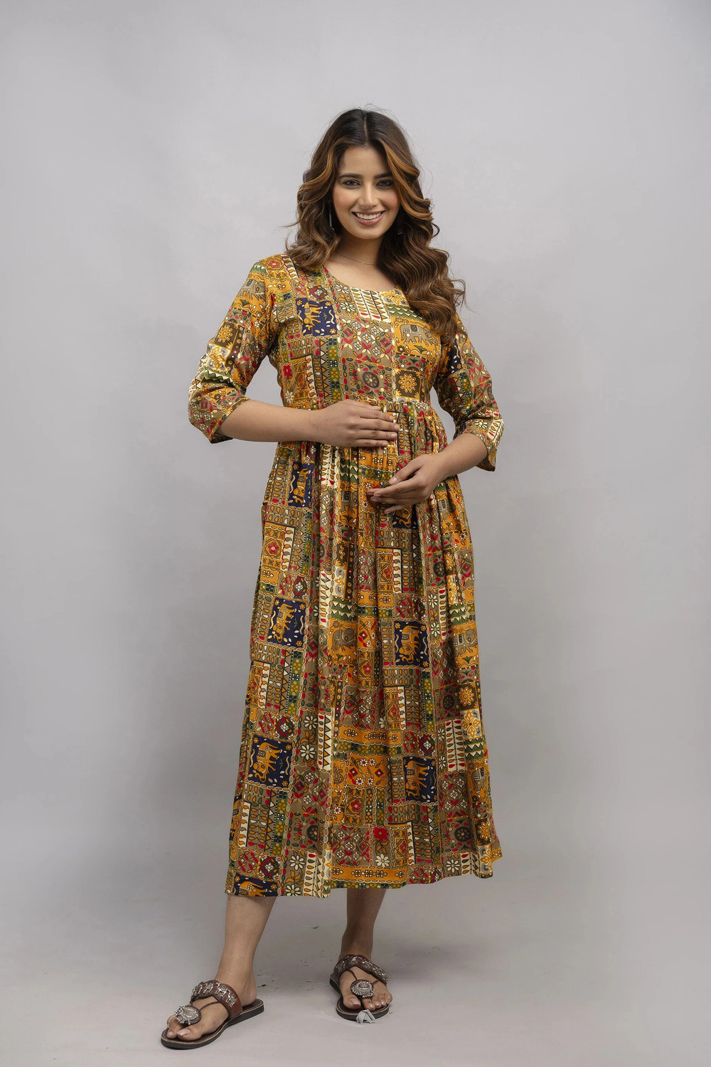 Image of Smartgod Women Fit and Flare Multicolor Maxi /Full Length Dress