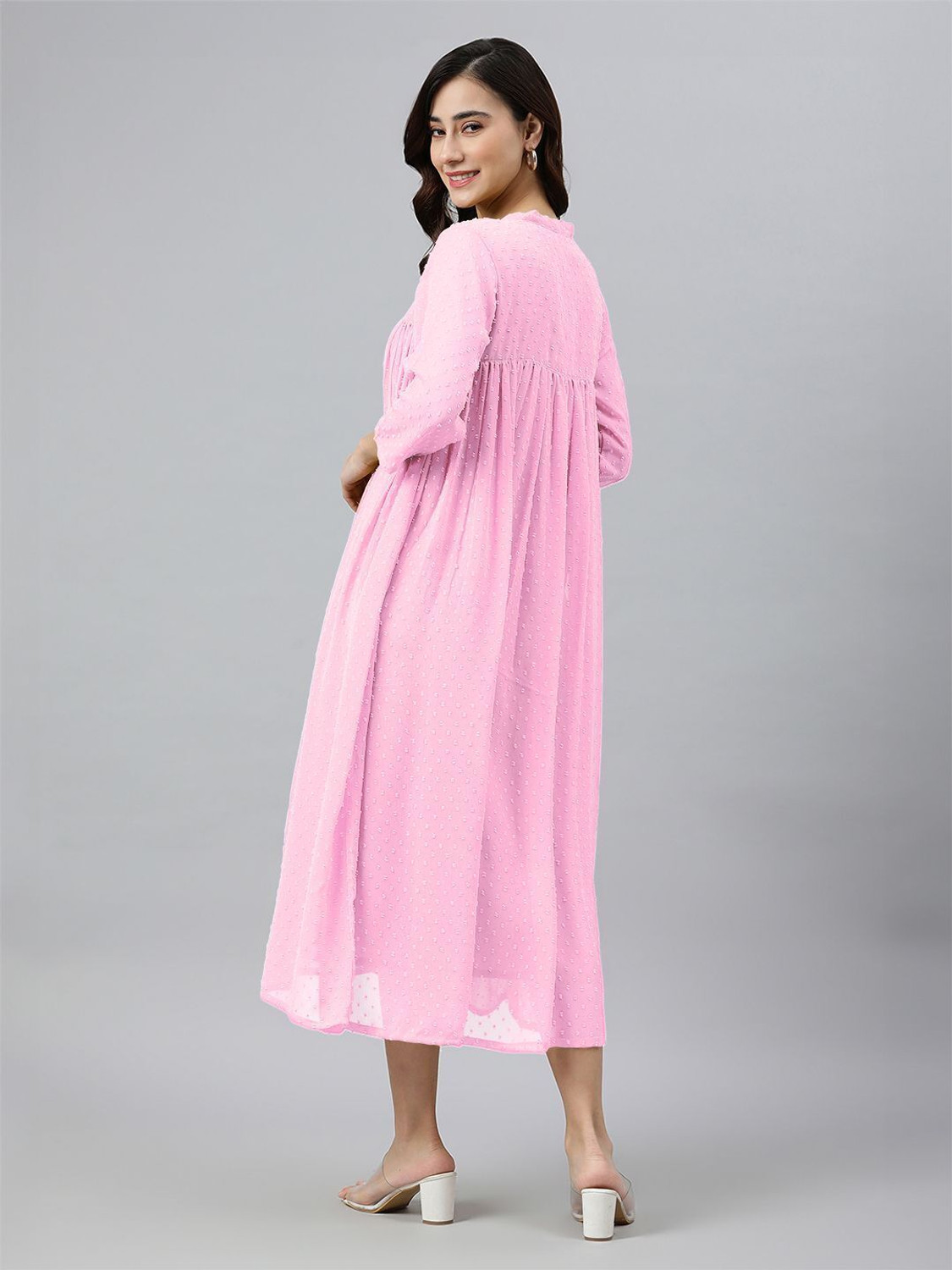 Image of Janasya Women A-line Pink Midi /Calf Length Dress