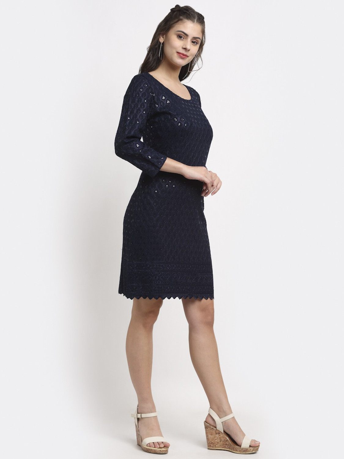 Image of BRINNS Women A-line Blue Knee Length Dress