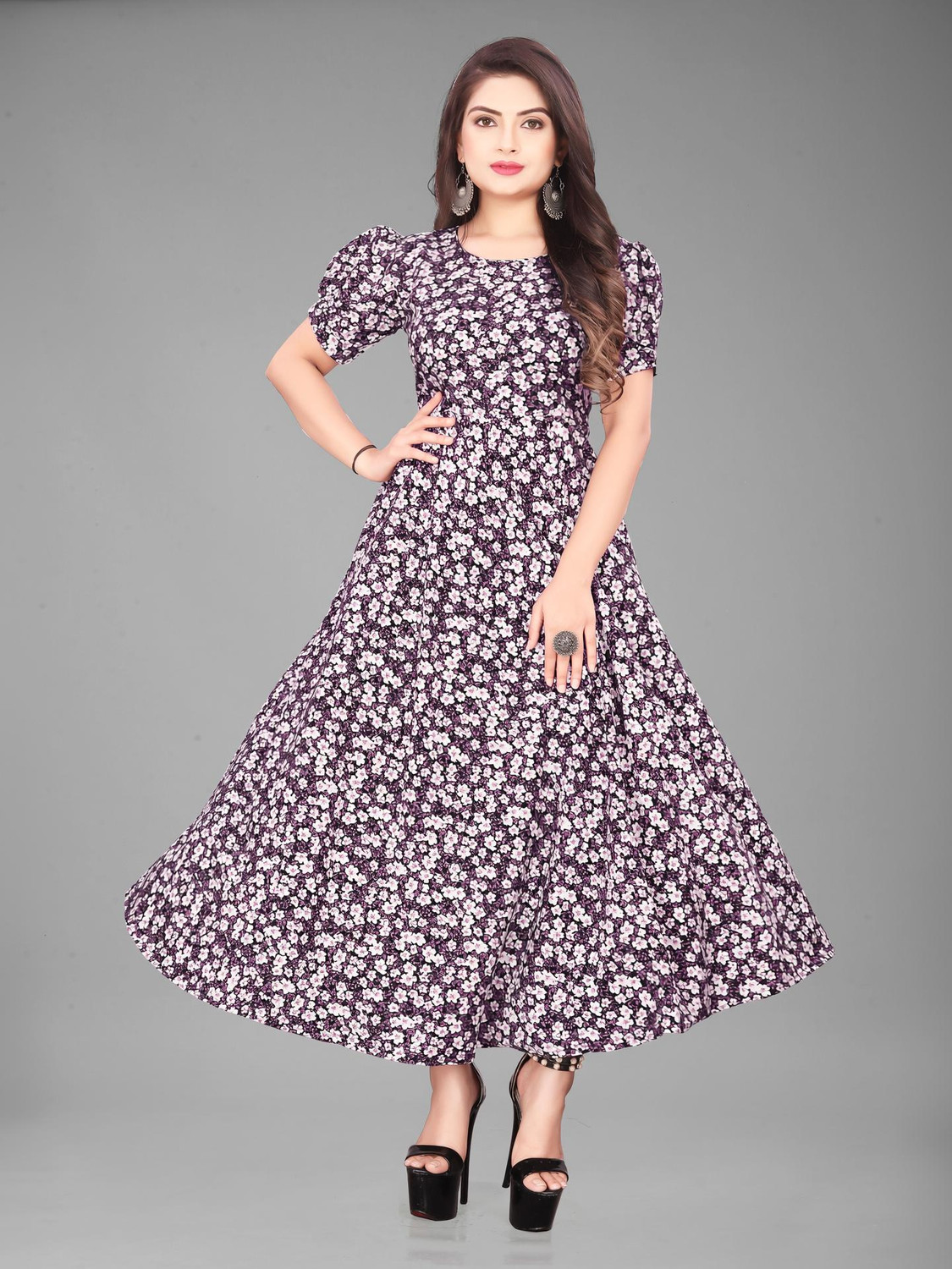 Image of ZOPDI Women Fit and Flare Multicolor Maxi /Full Length Dress