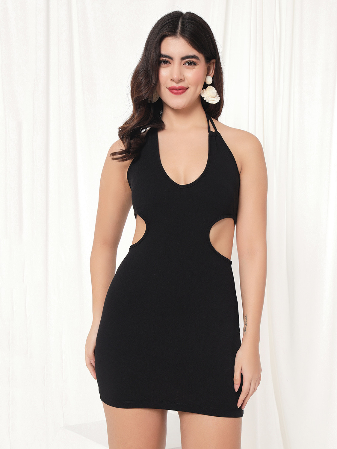 TANDUL Women Black Bodycon Mid Thigh Dress - Image 6