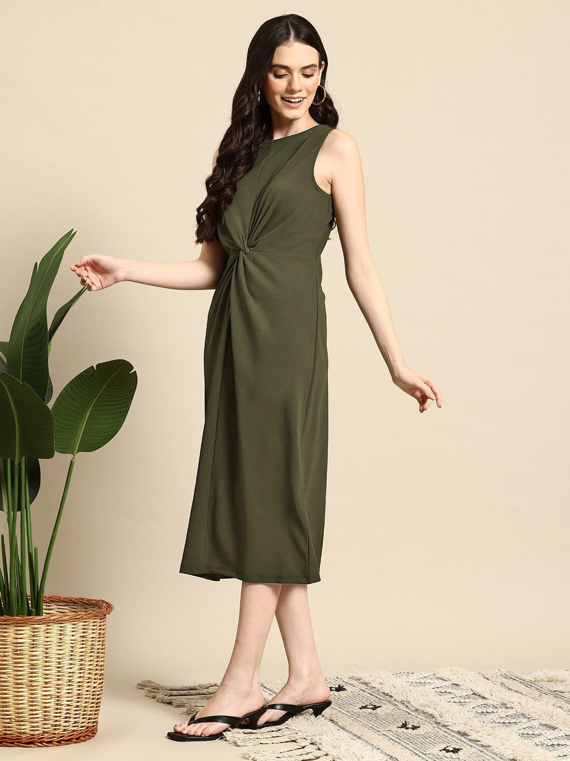 Image of Mast & Harbour Women Sheath Green Midi /Calf Length Dress