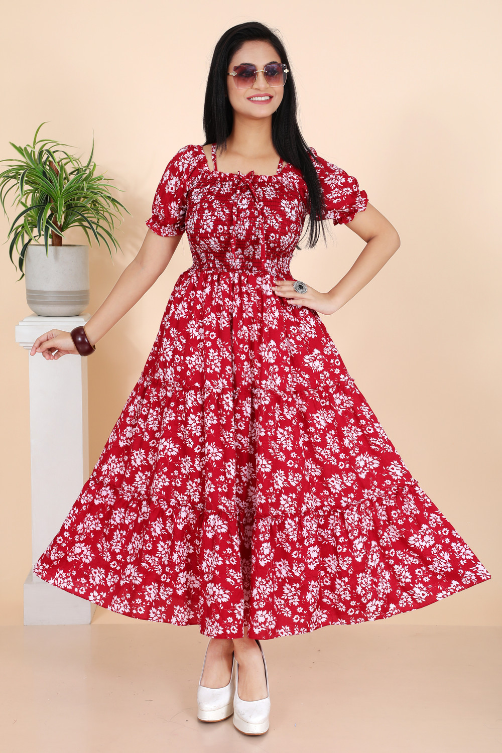 SHREESHYAMDARBAR Women Maxi Maroon Full Length Dress - Image 1