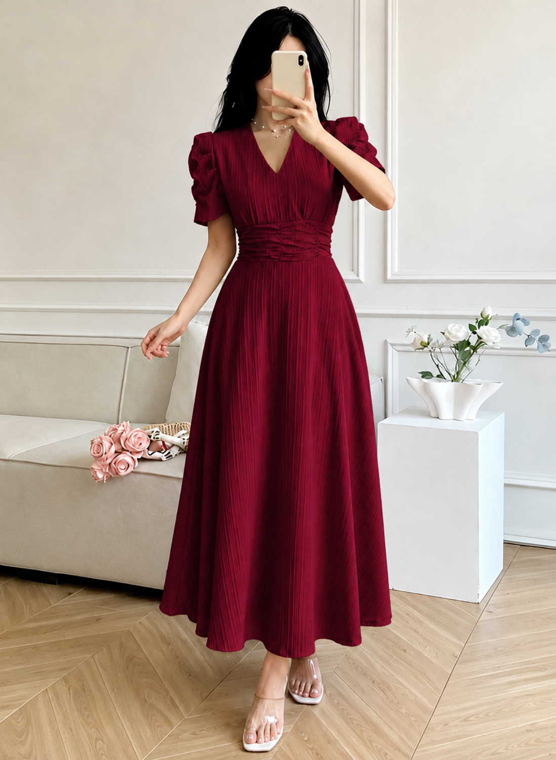 Image of SHIVANSHCLOSET Women Fit and Flare Blue Maxi /Full Length Dress