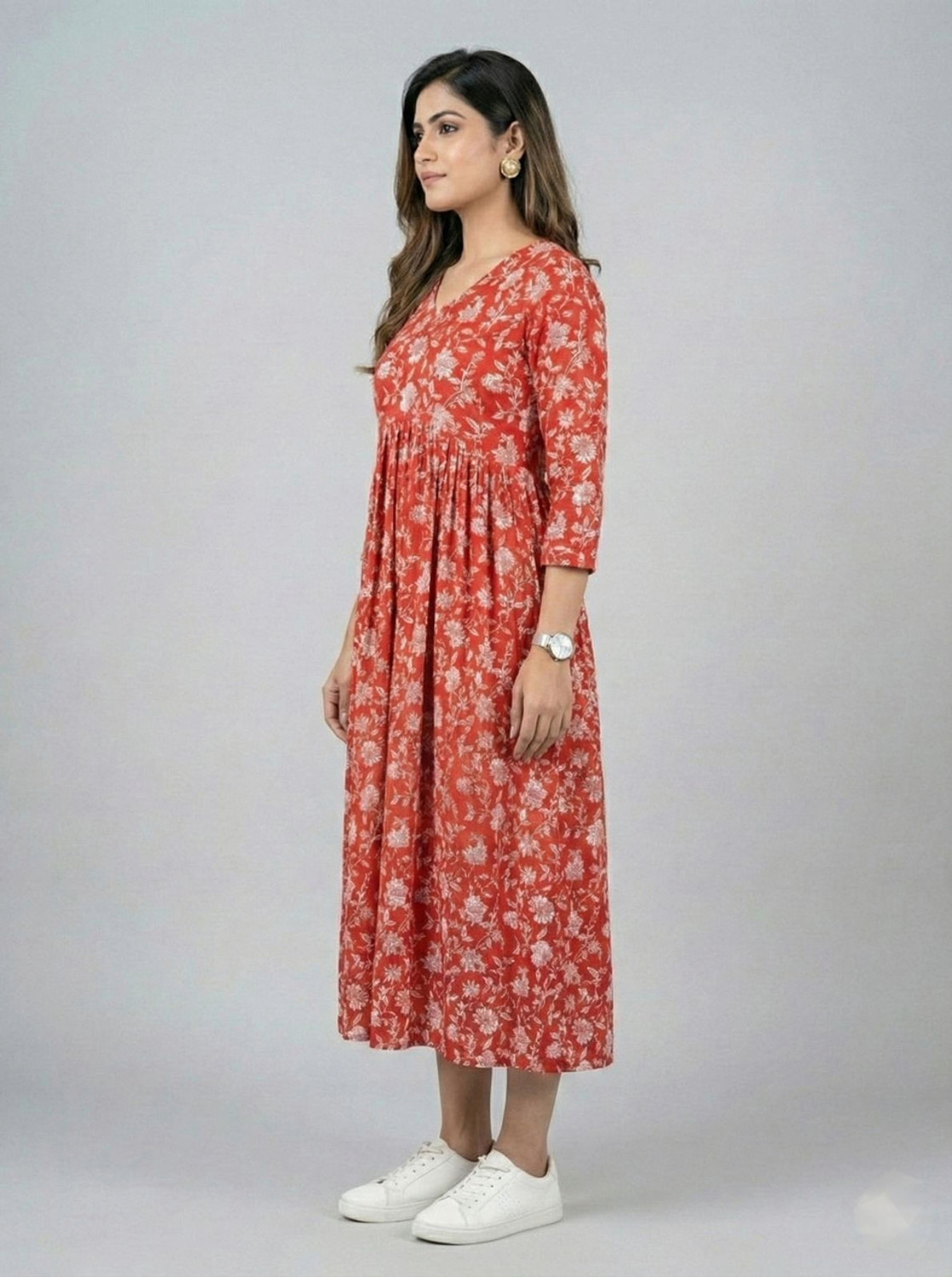 Image of PK Lifestyle Women Fit and Flare Red Midi /Calf Length Dress