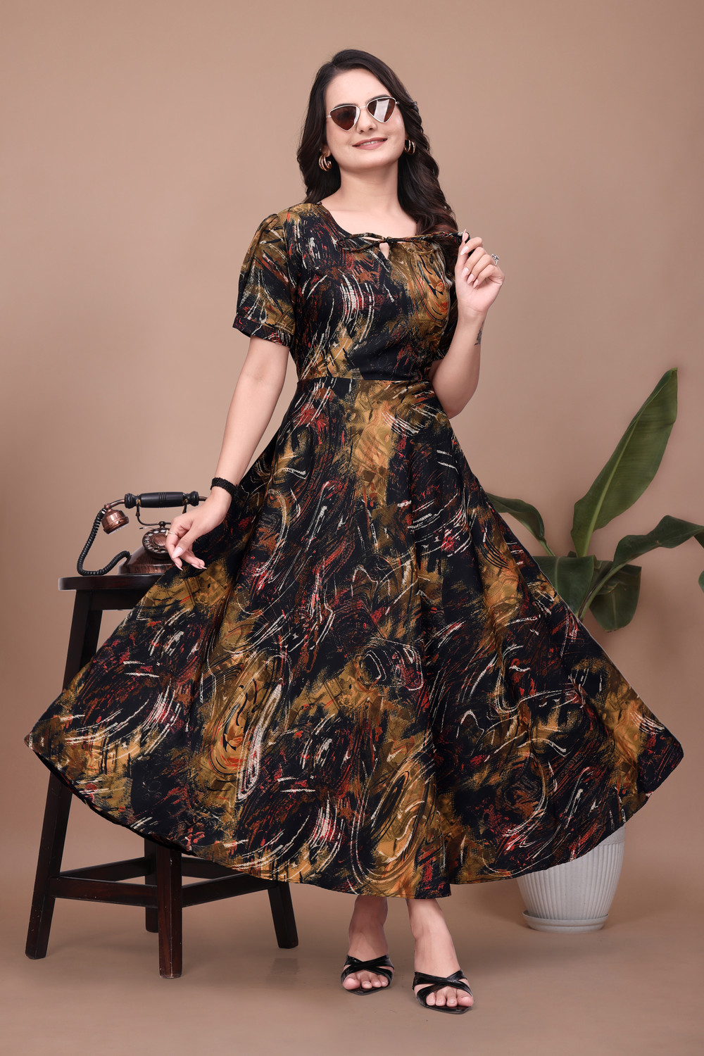Image of ZOPDI Women Fit and Flare Multicolor Maxi /Full Length Dress