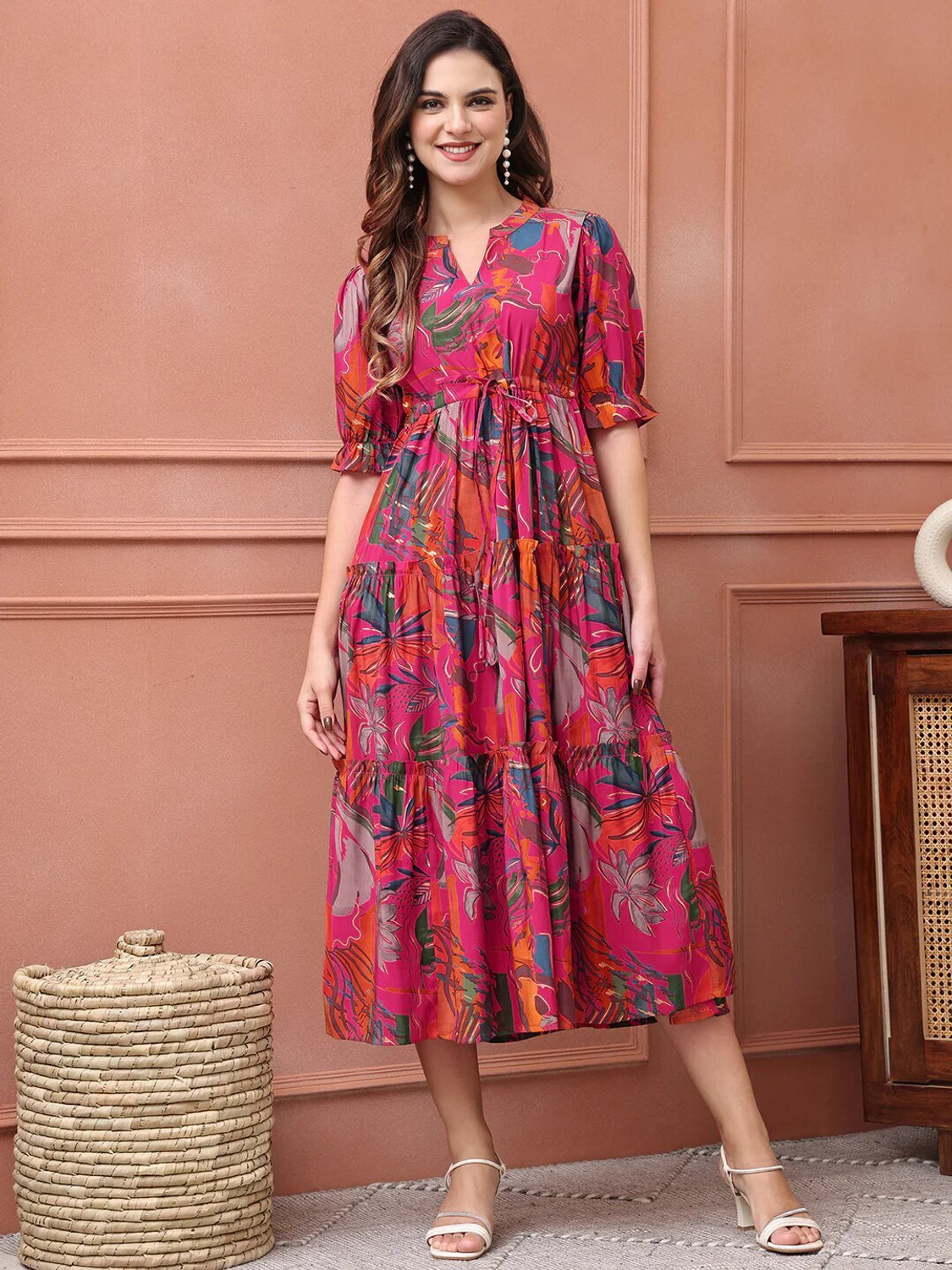 Klikniz Women Pink Knee Length Dress - Image 1