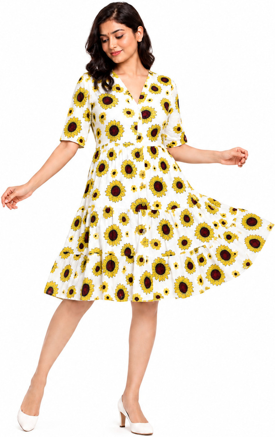 Image of ANUOM Women Fit and Flare Maroon Midi /Calf Length Dress
