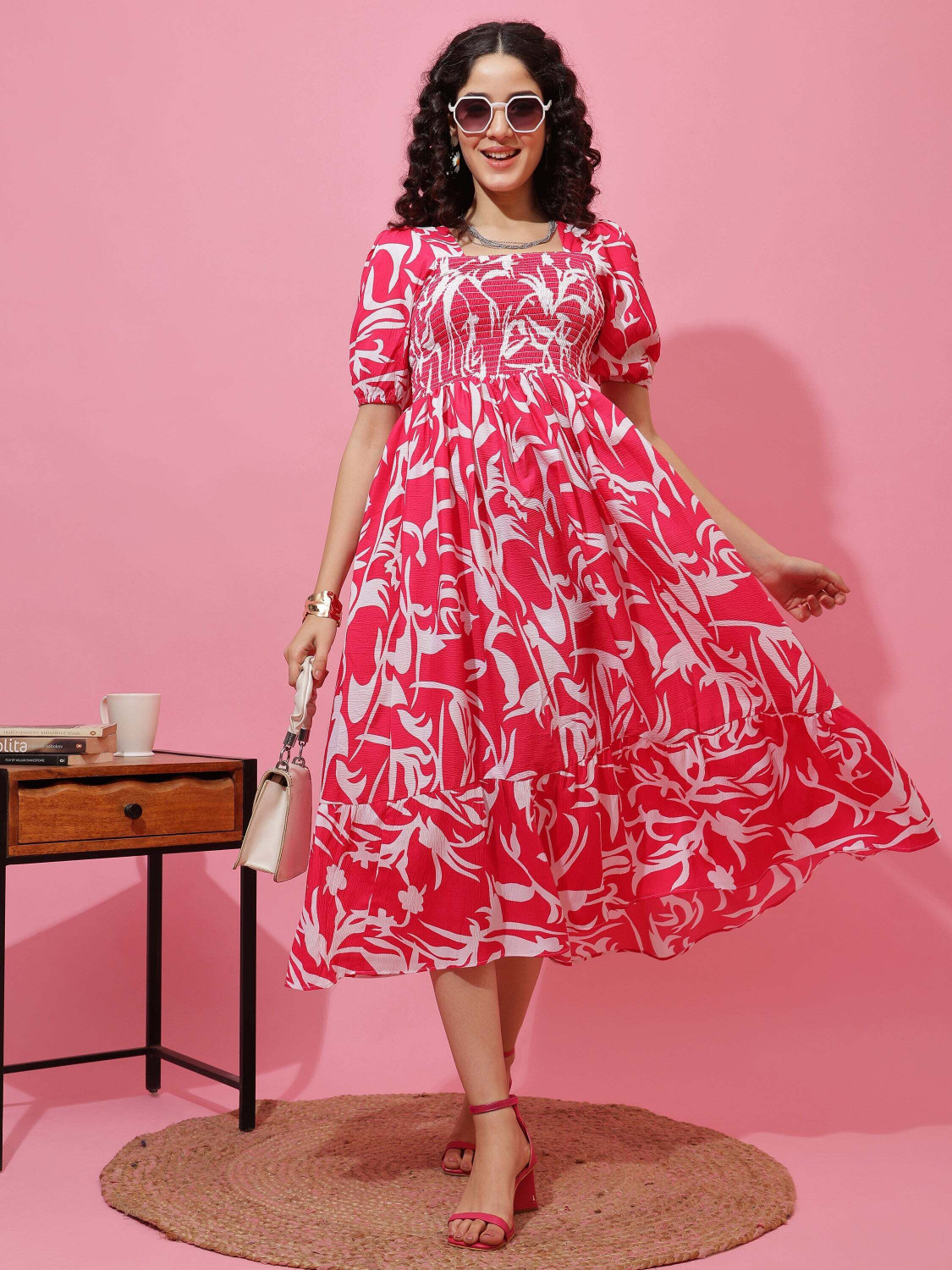 Image of PK Lifestyle Women Fit and Flare Red Midi /Calf Length Dress