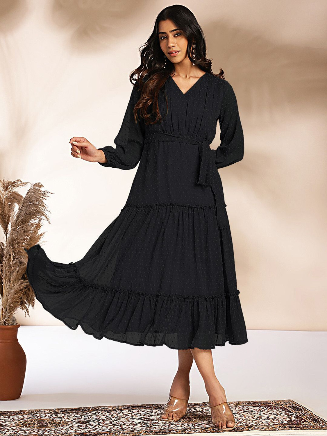 Image of Janasya Women A-line Pink Midi /Calf Length Dress