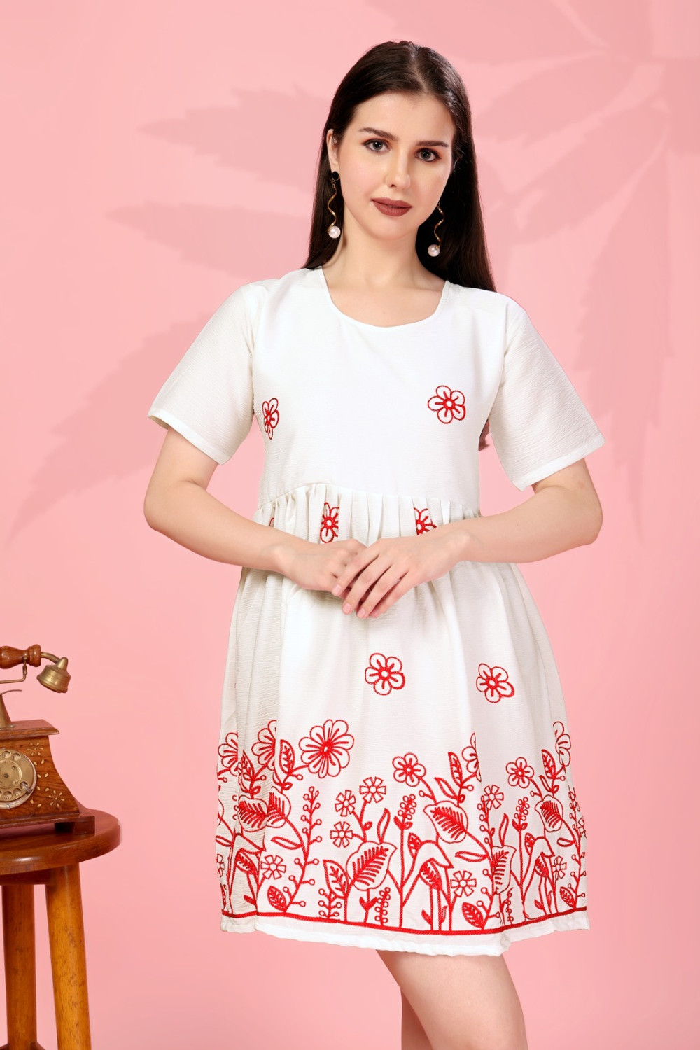 Image of PK Lifestyle Women Fit and Flare Red Midi /Calf Length Dress