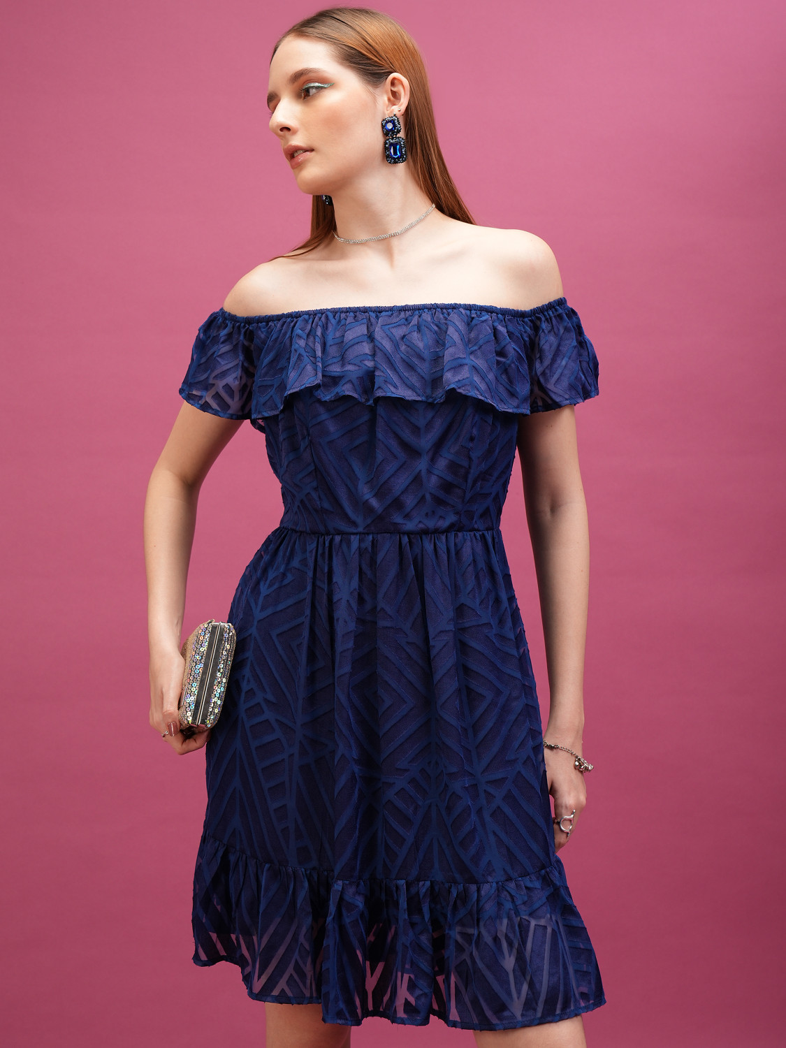 Image of Oomph! Women Ruffled Purple Midi /Calf Length Dress