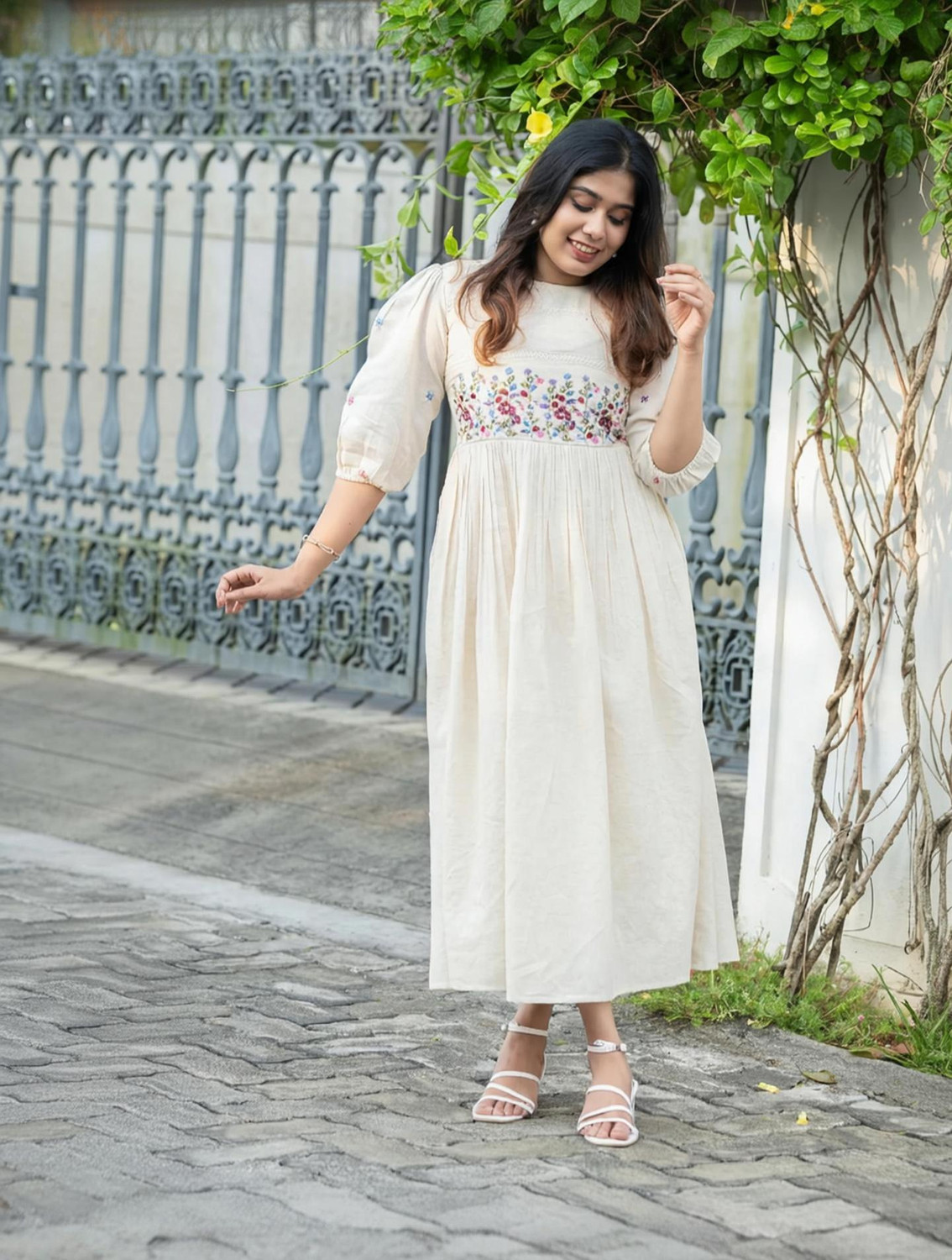 Image of Kharoliya Women Fit and Flare Orange Midi /Calf Length Dress