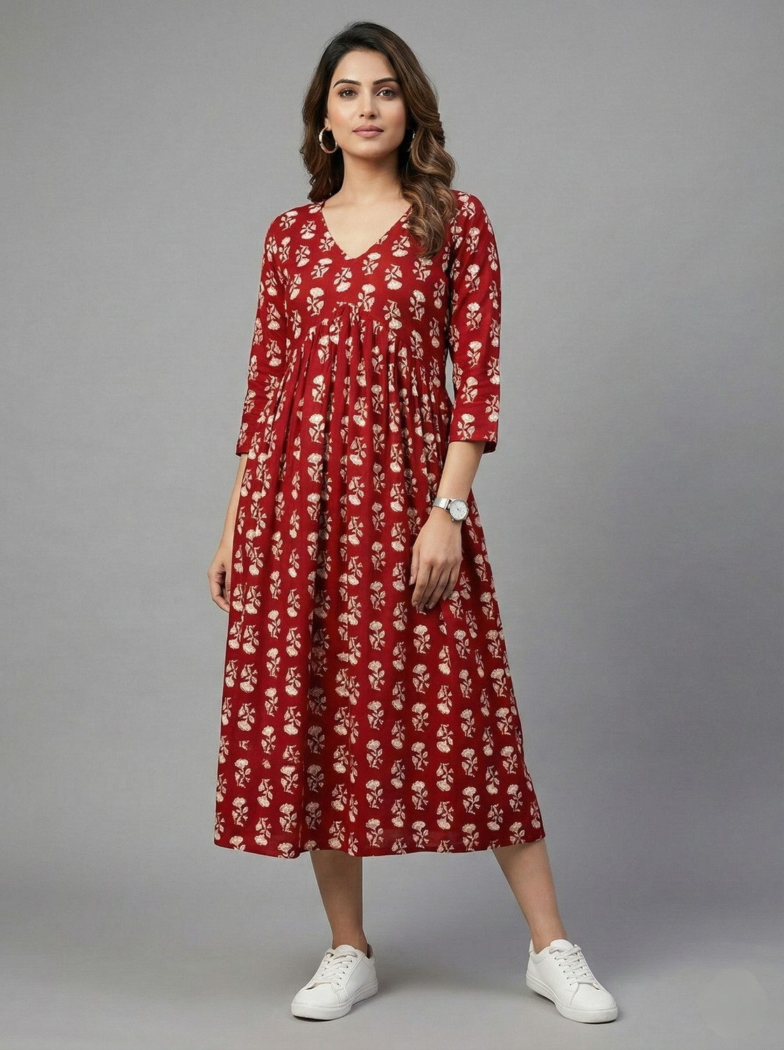 Image of PK Lifestyle Women Fit and Flare Red Midi /Calf Length Dress