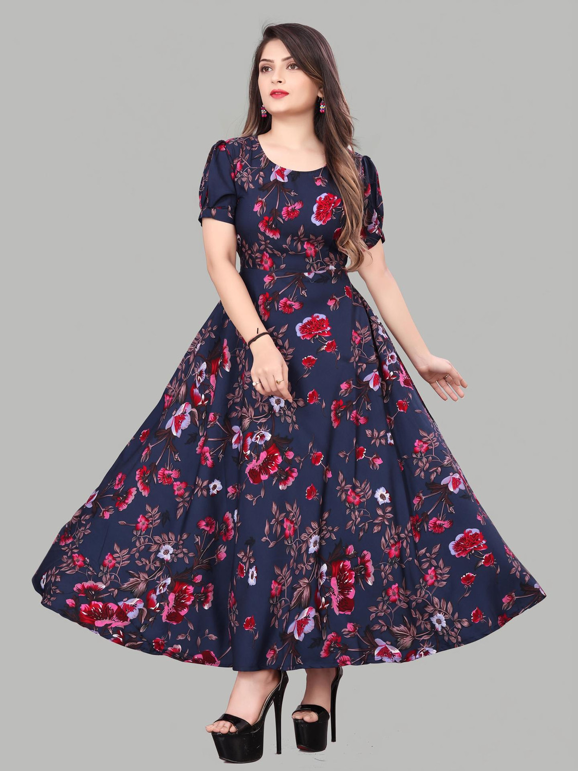 Image of ZOPDI Women Fit and Flare Multicolor Maxi /Full Length Dress